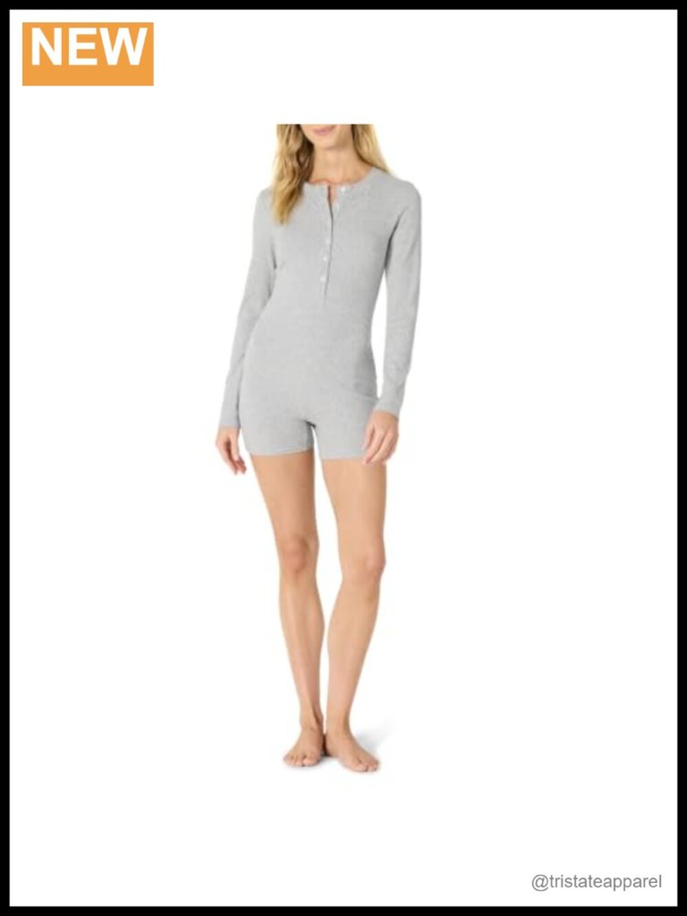 Slim Fit Ribbed Cotton Blend Long Sleeve Lounge Romper